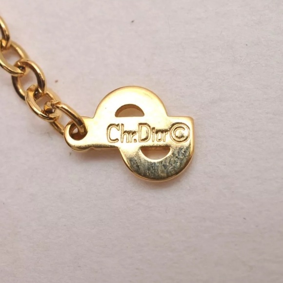 Christian Dior Gold Tone Chain Rhinestone Pendant Necklace 💜 - Picture 12 of 15